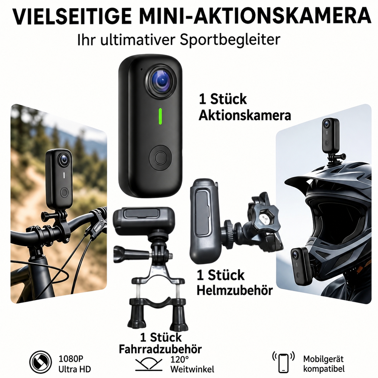 Mini Action Kamera – 1080P HD, WLAN, Magnethalterung | Daumen-Geste-Kamera