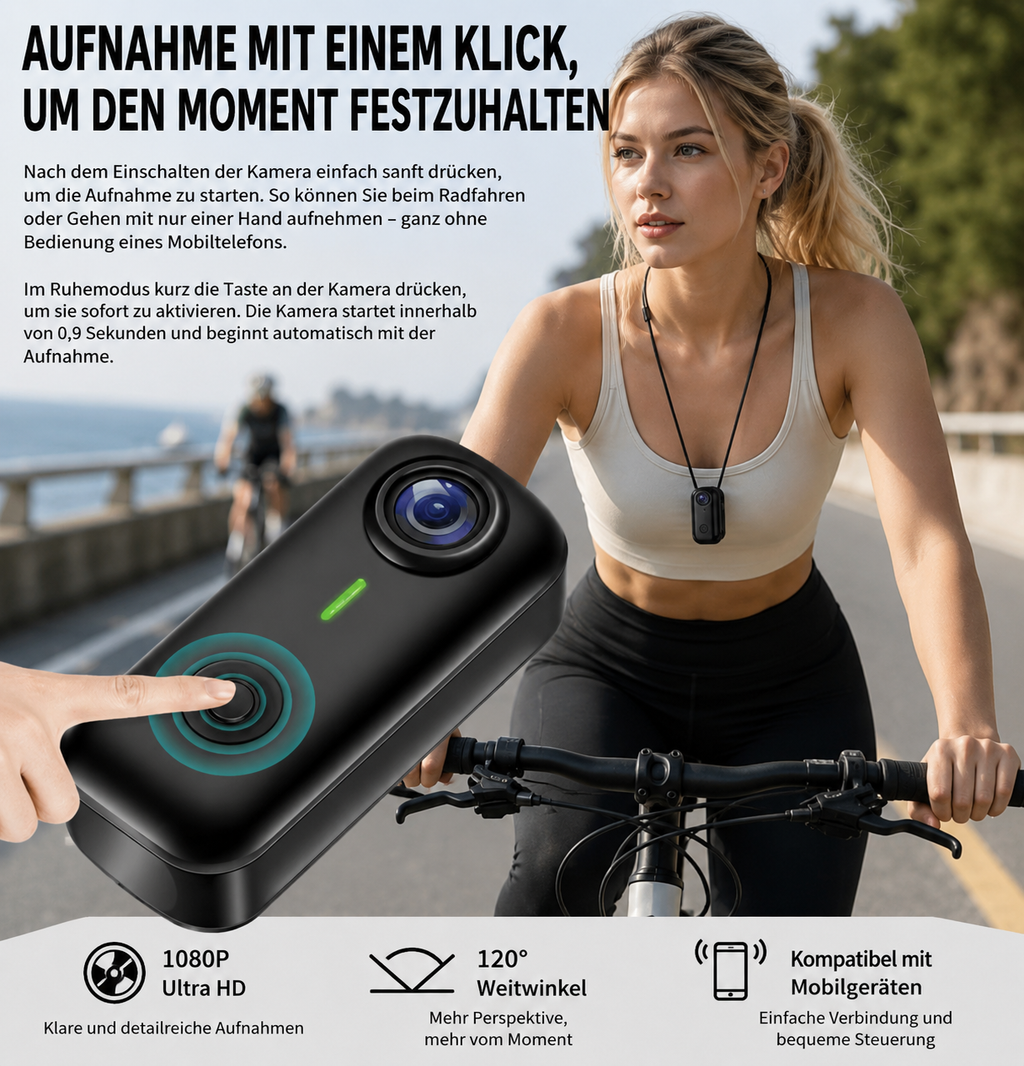 Mini Action Kamera – 1080P HD, WLAN, Magnethalterung | Daumen-Geste-Kamera