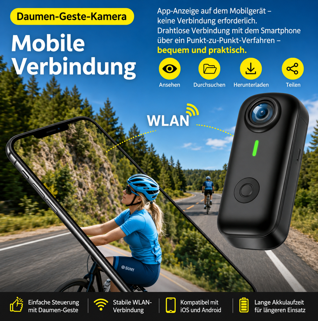 Mini Action Kamera – 1080P HD, WLAN, Magnethalterung | Daumen-Geste-Kamera